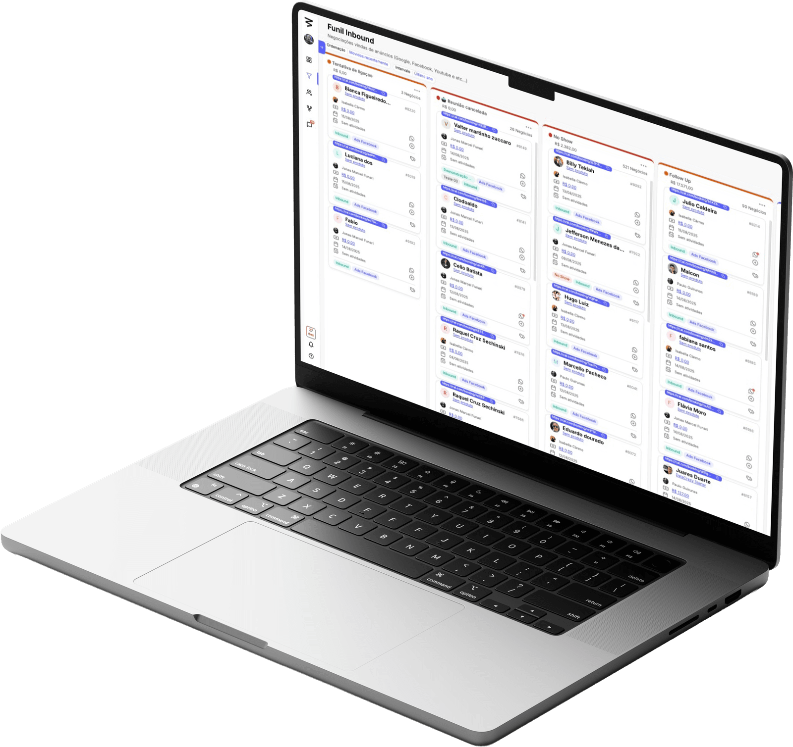 Funil de vendas em formato kanban — DataCrazy